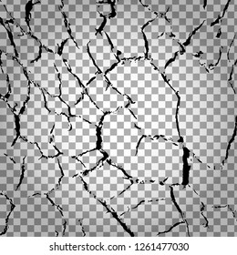 Realistic wall cracks isolated on  transparent background. Vector illustration.