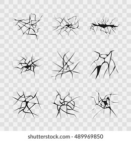 Grietas de pared realistas aisladas en un fondo transparente a cuadros. Daños y robo en el suelo tras ilustración del terremoto