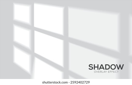 Realistic wall with gobo shadow. Window frame and blinds shadows cast on white studio background, lightning effect overlay vector set, shadow overlay effect and natural lightning, natural lighting 