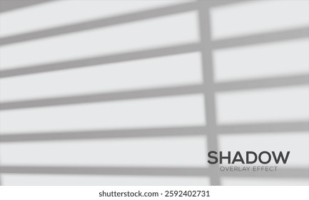 Realistic wall with gobo shadow. Window frame and blinds shadows cast on white studio background, lightning effect overlay vector set, shadow overlay effect and natural lightning, natural lighting 