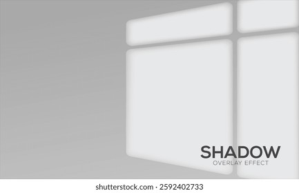 Realistic wall with gobo shadow. Window frame and blinds shadows cast on white studio background, lightning effect overlay vector set, shadow overlay effect and natural lightning, natural lighting 