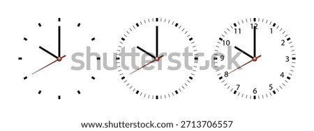 Realistic Wall Office Clock Face Set – Minimal White and Black Dials with Numbers and Clock Hands, Simple Front View Time Display Template Isolated