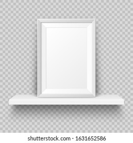 Realistisches Wandregal mit leerem Bilderrahmen. Poster-Mockup für Design. Vektorgrafik.