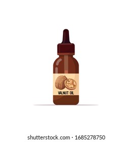 realistic walnut oil glass bottle with dropper cosmetic liquid ingredient for food drinks and spa product skincare concept vector illustration