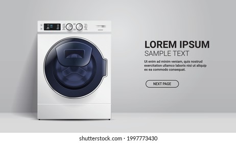 realistic washing machine front view of steel washer domestic appliance concept horizontal