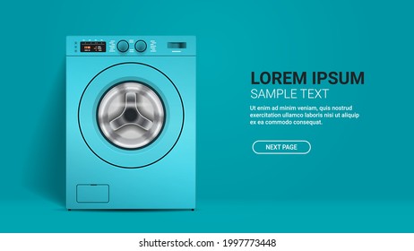 realistic washing machine front view of blue washer domestic appliance concept horizontal