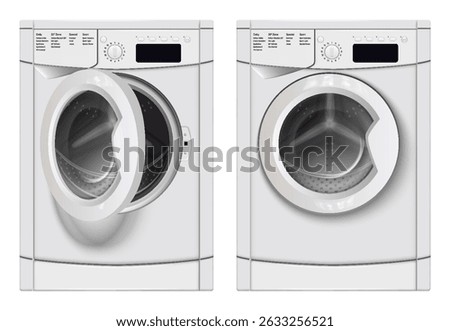 Realistic washing machine mockup set with isolated front views of laundry machines with closed and open door vector illustration