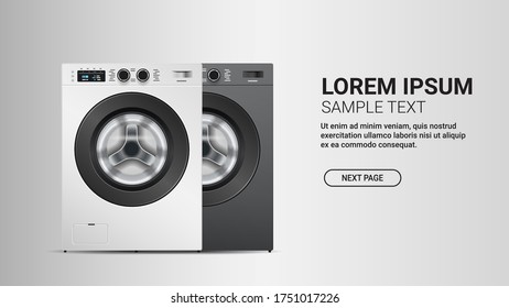 realistic washing machines modern white and gray washers domestic household appliances concept horizontal copy space vector illustration