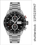 Realistic watch clock chronograph steel black face for men design luxury on white background vector illustration.