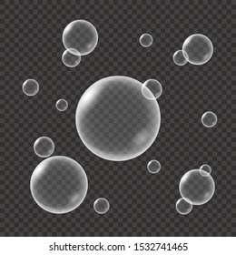 Realistic water bubbles isolated on transparent background. Vector illustration