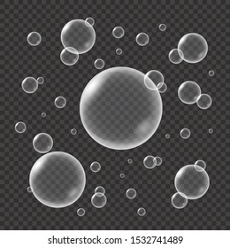 Realistic water bubbles isolated on transparent background. Vector illustration