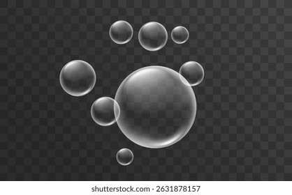 Realistic water bubbles with reflections. Clear water drop or soap bubble.