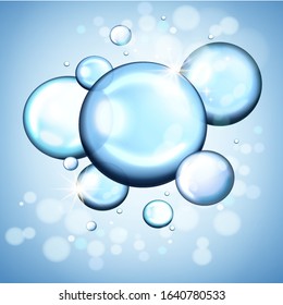 Realistic water bubbles which rises on the surface. Group of air bubbles in water vector element.