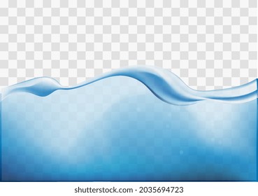 Concepto realista del agua. Elemento de diseño con agua limpia para afiches, pancartas y redes sociales. Olas azules y burbujas. Ilustración vectorial contemporánea 3D aislada en fondo transparente