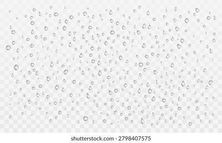 Realistic Water Drop Background with Transparent Droplets, Moisture Condensation, Splash Texture, Dew and Raindrop Effect for Clean Liquid Design