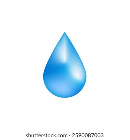 Realistic water drop blue vector icon isolated on white 