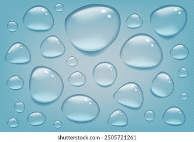 Realistic water drop collection. Use as background, image, collage, eco-sign in web design.