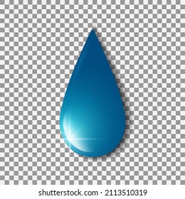 Realistic water drop icon. Glossy gradient vector element of blue color. Best for web, mobile apps, print, logo creating and branding design.  EPS 10.