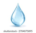 Realistic water drop isolated on white background. Blue cosmetic serum drop. Vector illustration