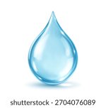 Realistic water drop isolated on white background. Blue cosmetic serum drop. Vector illustration