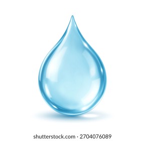 Queda de água realista isolada em fundo branco. Gota de soro cosmético azul. Ilustração vetorial