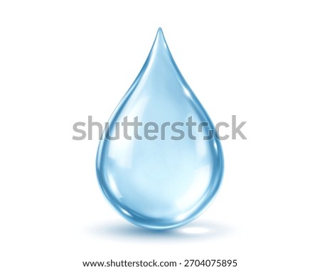 Realistic water drop isolated on white background. Blue cosmetic serum drop. Vector illustration