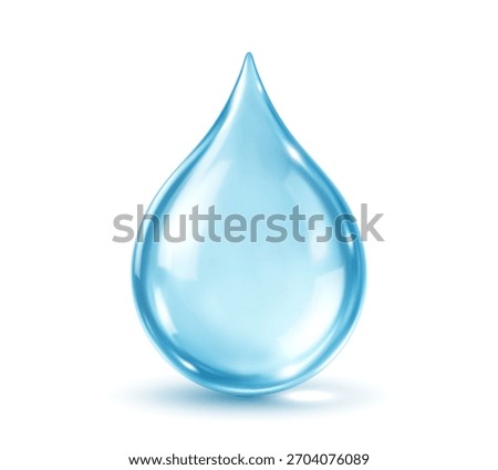 Realistic water drop isolated on white background. Blue cosmetic serum drop. Vector illustration