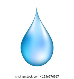 Realistic water drop on white isolated background. Logo, icon or decorative design element. Vector illustration.