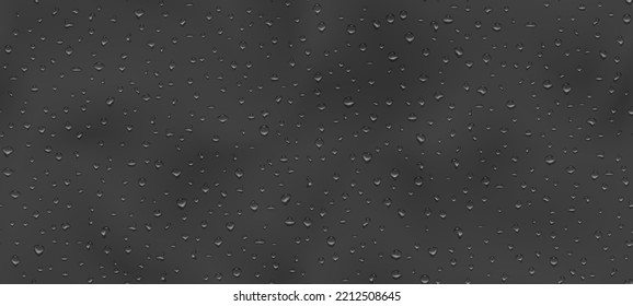 El agua se desliza de forma realista sobre un fondo gris oscuro. Gotas de lluvia en el vidrio. Ducha o lluvia en la ventana. Textura de las gotas. Agua condensada en la superficie. Ilustración del vector