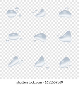 realistic water drop vectors isolated on transparency background, element design, clear drop splash and rainy crystal illustration ep21