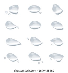 vectores de gota de agua realistas aislados en fondo blanco, salpicaduras claras y ilustración de cristal lluvioso ep24