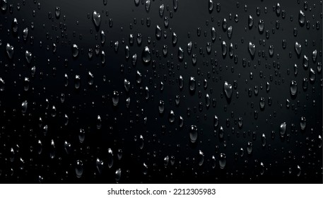 Realistic water droplets on the black window. Vector illustrator