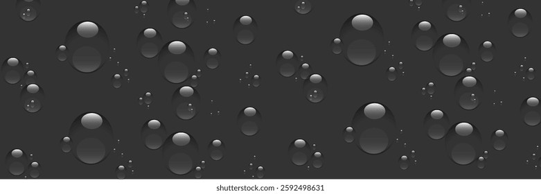 Realistic water droplets on the gray transparent window. Vector