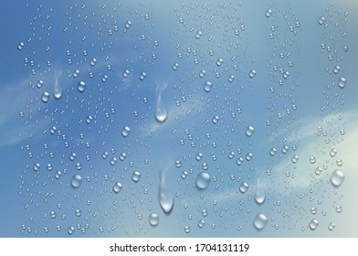 Realistic water droplets on the transparent window. Vector