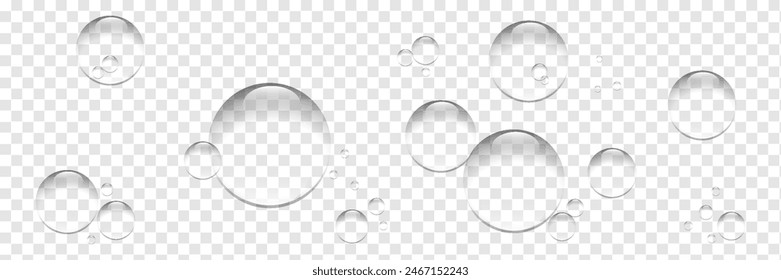 Gotitas de agua realistas en la ventana transparente. Vector