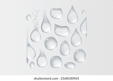 Realistic water droplets on the transparent window. Vector