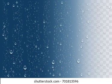 Des gouttelettes d'eau réalistes se déversent sur la fenêtre transparente. Image vectorielle