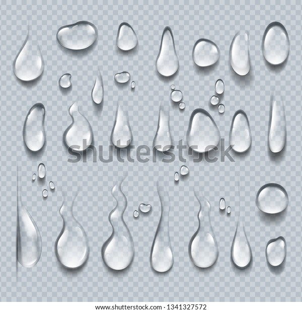 リアルな水滴 3d透明な結露の滴 透明な表面の泡の集合 雨滴のベクター画像セット のベクター画像素材 ロイヤリティフリー