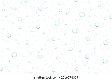 Realistic water drops condensed on white background. Rain droplets on transparent surface. Pure bubbles isolated vector eps illustration