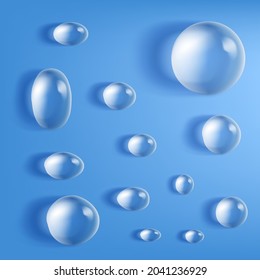 Realistic Water Drops In Different Shapes And Size Set. EPS10 Vector