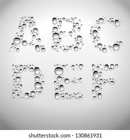 Realistic Water Drops Font from A to F