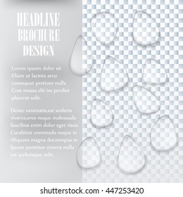 Realistic water drops grey background with place for text Vector illustration