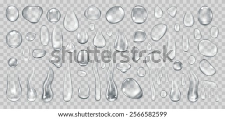 Realistic water drops isolated on transparent background.Vector illustration set.
