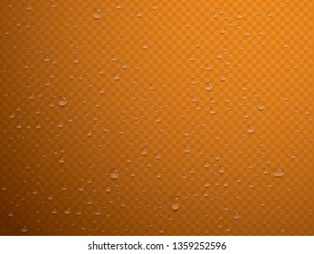 realistic water drops on orange background vector