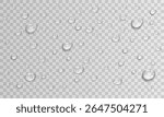 Realistic Water Drops on Transparent Background. Vector Condensation, Dew, Rain Droplets, Glass Surface