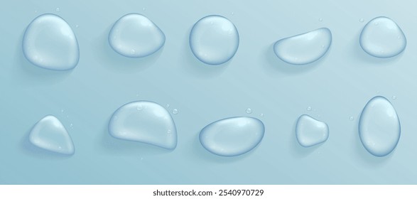 Realistic Water Drops on Transparent Background. Vector Illustration.