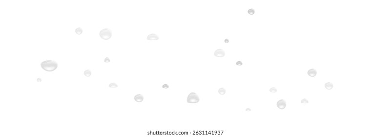 Realistic water drops on a transparent background. Drops of rain, condensation on the surface with reflection of light and shadow, vector png.