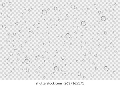 Realistic water drops on transparent background