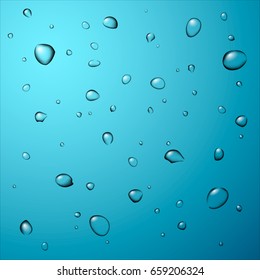 Realistic water drops on transparent background.