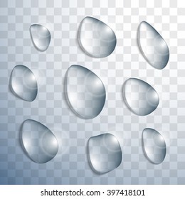 Realistic water drops set. Isolated vector illustration